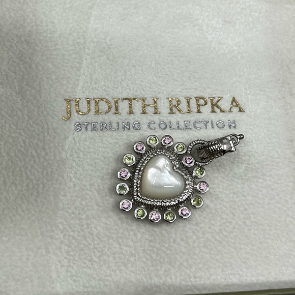 Vintage Judith Ripka Sterling Silver Heart Enhancer Pendant with Mother of Pearl - Picture 13 of 16